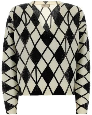 Blumarine Sequin-Embellished Argyle Jumper - Black