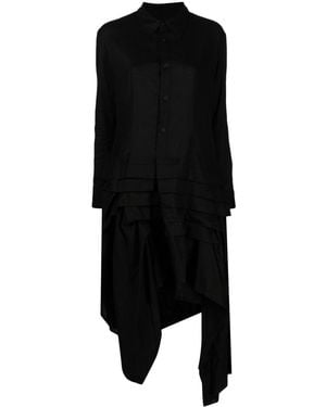 Yohji Yamamoto Asymmetric Ruffled Midi Shirtdress - Black