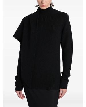 Entire studios Ribbed Turtleneck Draped Jumper - Black