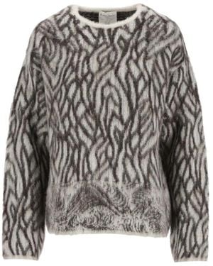 forte_forte Plumes De Heron Jacquard-Knit Jumper - Grey