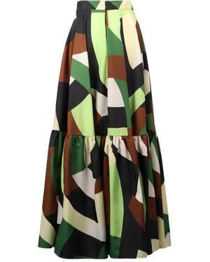 Plan C Maxi-Rok Met Geometrische Print - Groen