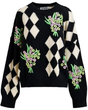 Essentiel Antwerp Karierter Pullover Mit Blumenverzierung - Schwarz