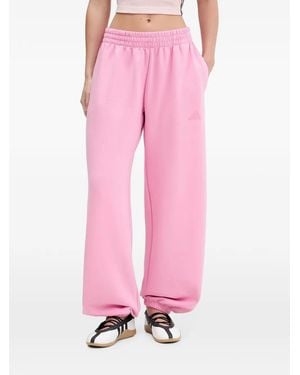 adidas Soft Lux Elasticated-Waistband Logo-Patch Track Trousers - Pink