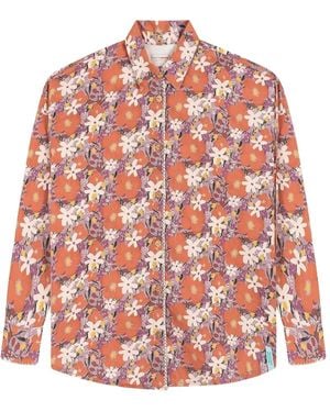 Favorite People Fairground Floral-Print Blanket-Stitch Shirt - Red