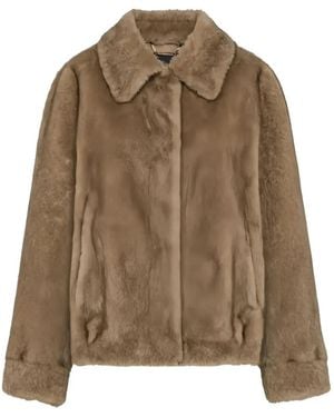 Seventy Spread-Collar Faux-Fur Coat Set (Set Of Two) - Brown