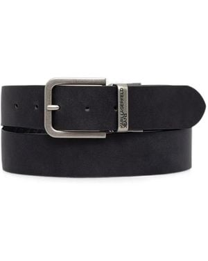 KARL LAGERFELD Logo-Embossed Reversible Belt - Black