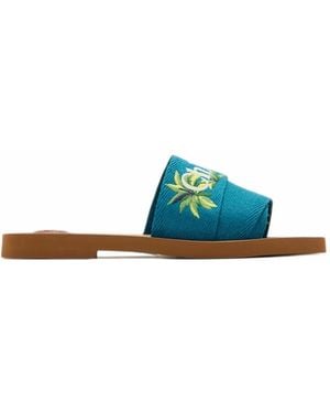 Chloé Woody Logo-Embroidered Flat Sandals - Blue