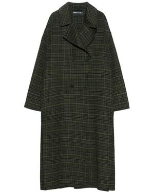 Bimba Y Lola Double-Sided Khaki Check Midi Coat Checkered Face - Black