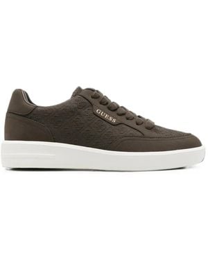 Guess Logo-Embossed Leather Sneakers - Brown