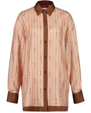 Gucci Horsebit Stripe Silk Shirt - Pink