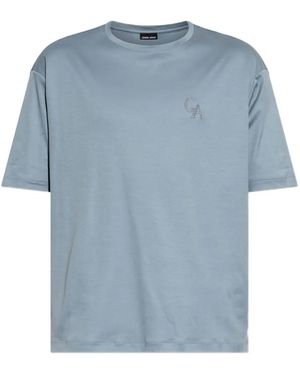 Giorgio Armani Logo-Embroidered Cotton T-Shirt - Blue