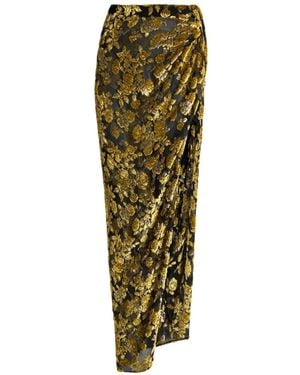 Balmain Long Velvet Jacquard Skirt - Green