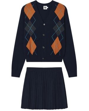 B+ AB Pleated Mini Skirt Set - Blue