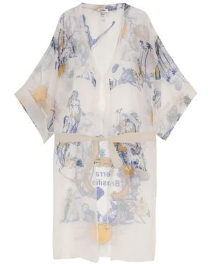 Amir Slama Print Belted Silk Beach Cover-Up - White