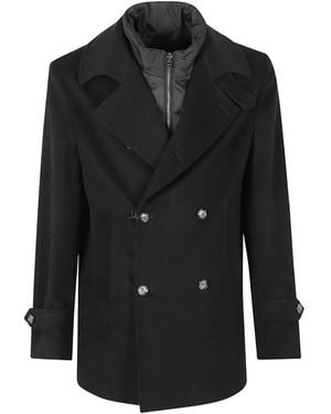 Barba Napoli Double-Breasted Layered Coat - Black