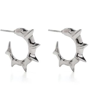 KHIRY Silver Bamboo Hoop Earrings - White