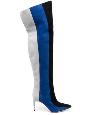 Manolo Blahnik Striped Suede Thigh-High Pointed Boots - Blue