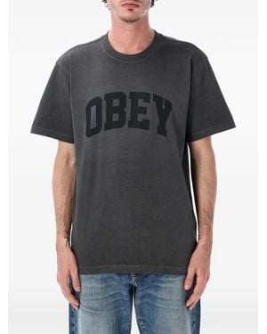 Obey Collegiate Logo-Print T-Shirt - Grey