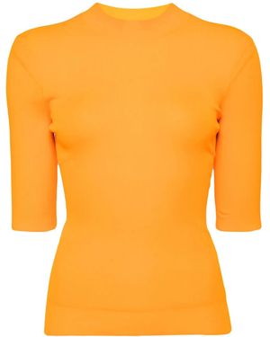 Enfold Mock-Neck Ribbed Top - Orange