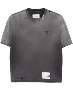 Maison Mihara Yasuhiro Distressed-T-Shirt Mit Logo-Stickerei - Grau
