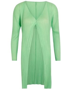 Issey Miyake Pleated-Design Open-Front Coat - Green