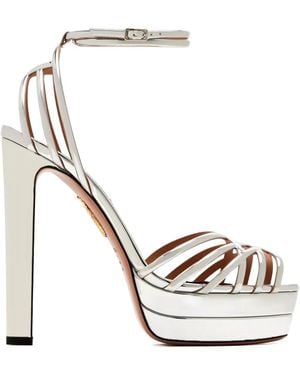 Aquazzura 130Mm Platform-Sole Caged Leather Sandals - White