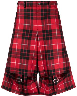 COMME DES GARÇON BLACK Tartan Check-Pattern Wool Shorts - Red