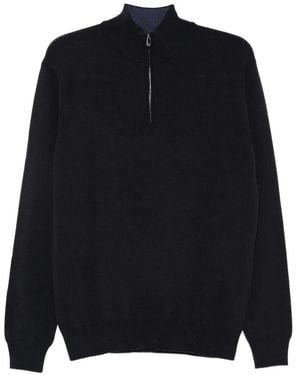 Corneliani Quarter-Zip Knitted Jumper - Blue