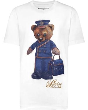 Philipp Plein Teddy Bear-Print T-Shirt - Blue