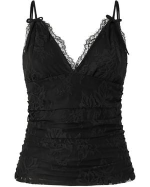 Pinko Lace Ruched Top - Black