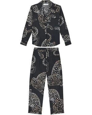 Desmond & Dempsey Jag Buttoned-Printed Long Pyjama Set - Grey