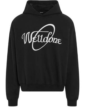we11done Logo-Print Dropped-Shoulder Hoodie - Black