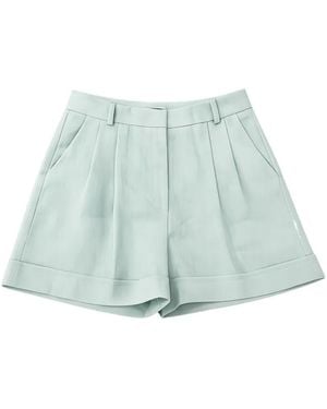 ACTUALEE Pleated Turn-Up Shorts - Blue