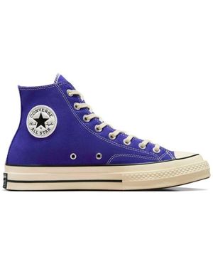 Blue leather converse high tops deals