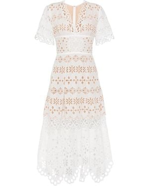 Elie Saab Broderie Anglaise Midi Dress - White