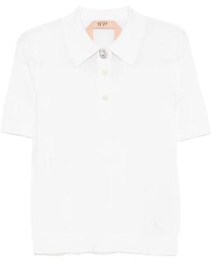 N°21 Embellished-Button Polo Top - White