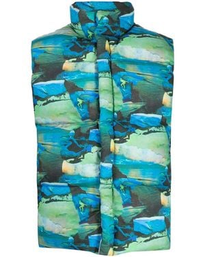 ERL Printed Quilted Puffer Gilet - Blue