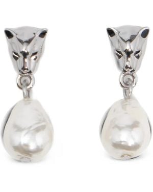 Bimba Y Lola Panther-Head Earrings And Pearls - White