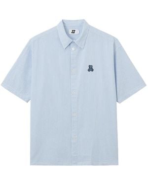 Izzue Striped-Pattern Logo-Appliqué Shirt - Blue