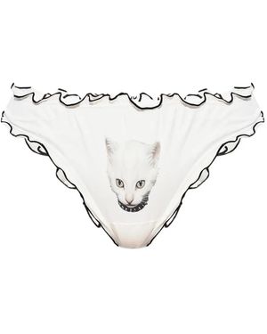 Blumarine Gerüschter Slip Mit Katzen-Print - Weiß