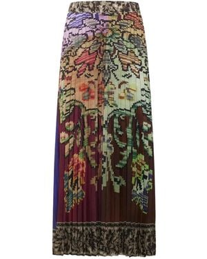 Pierre Louis Mascia Pleated Floral-Print Skirt - Brown