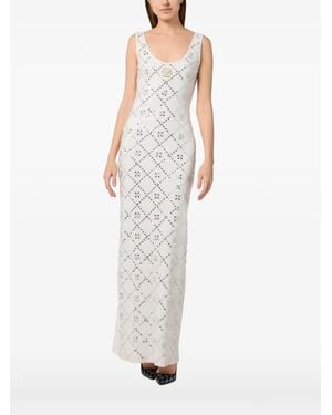 Philipp Plein Sequins Rhinestone Jersey Dress - White
