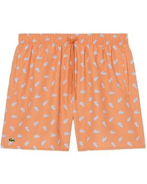 Lacoste Crocodile-Print Swim Shorts - Orange