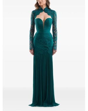 IMROSKA Lace-Panelled Ruched Maxi Dress - Green