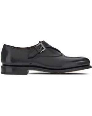 Ferragamo Leather Buckled Monkstrap Shoes - Black