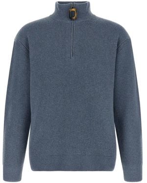 JW Anderson Ribbed-Knit Half-Zip Jumper - Blue