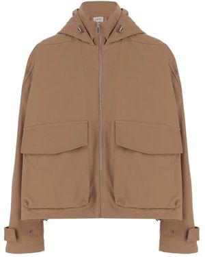 ARMARIUM High-Collar Patch-Pocket Hooded Jacket - Brown