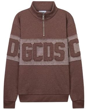 Gcds Logo-Appliqué Half-Zip Sweatshirt - Brown