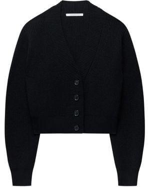 Another Tomorrow Ribbed Cropped Cardigan - Black