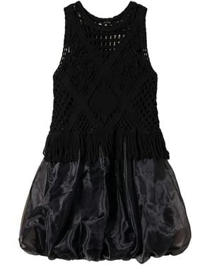Twinset Crochet-Trimmed Bubble Mini Dress - Black